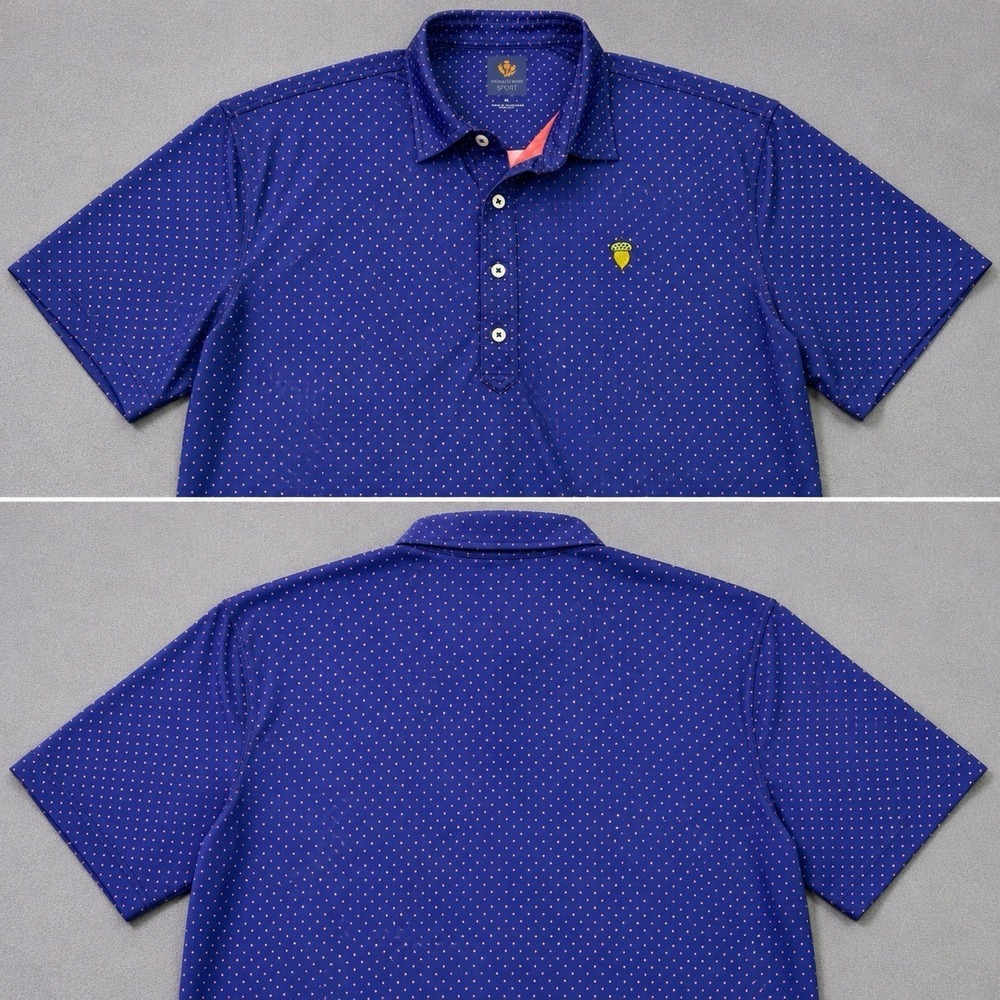 Donald Ross Golf Polo Shirt Mens XL NAVY ORG POLKA DOTS Spanish Oaks